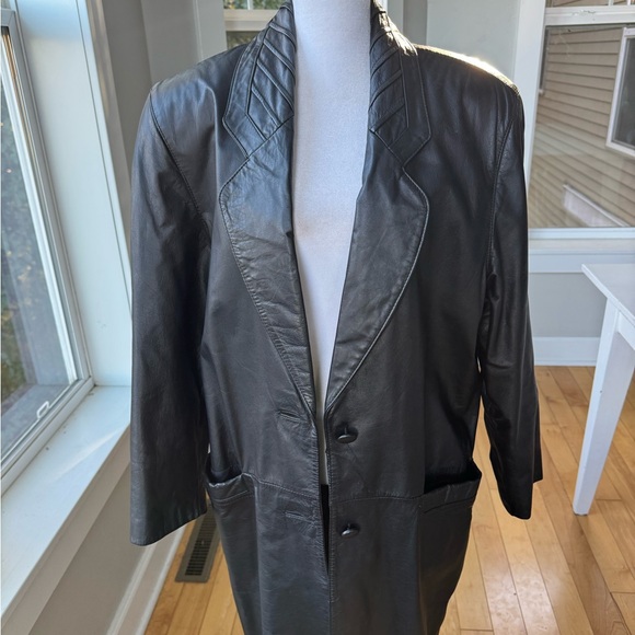 Vintage 70s 80s Charles Klein Black Leather Trench Coat Size Medium - Picture 14 of 16